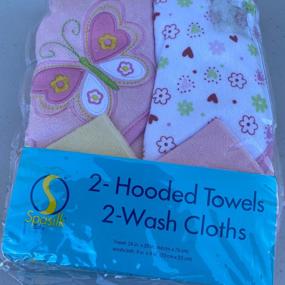 Spasilk Hooded Terry Bath Towel w Washcloths, Pink